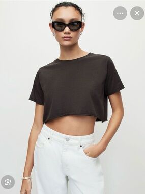 Soph Cropped Crewneck Tee - Charcoal / Washed Black